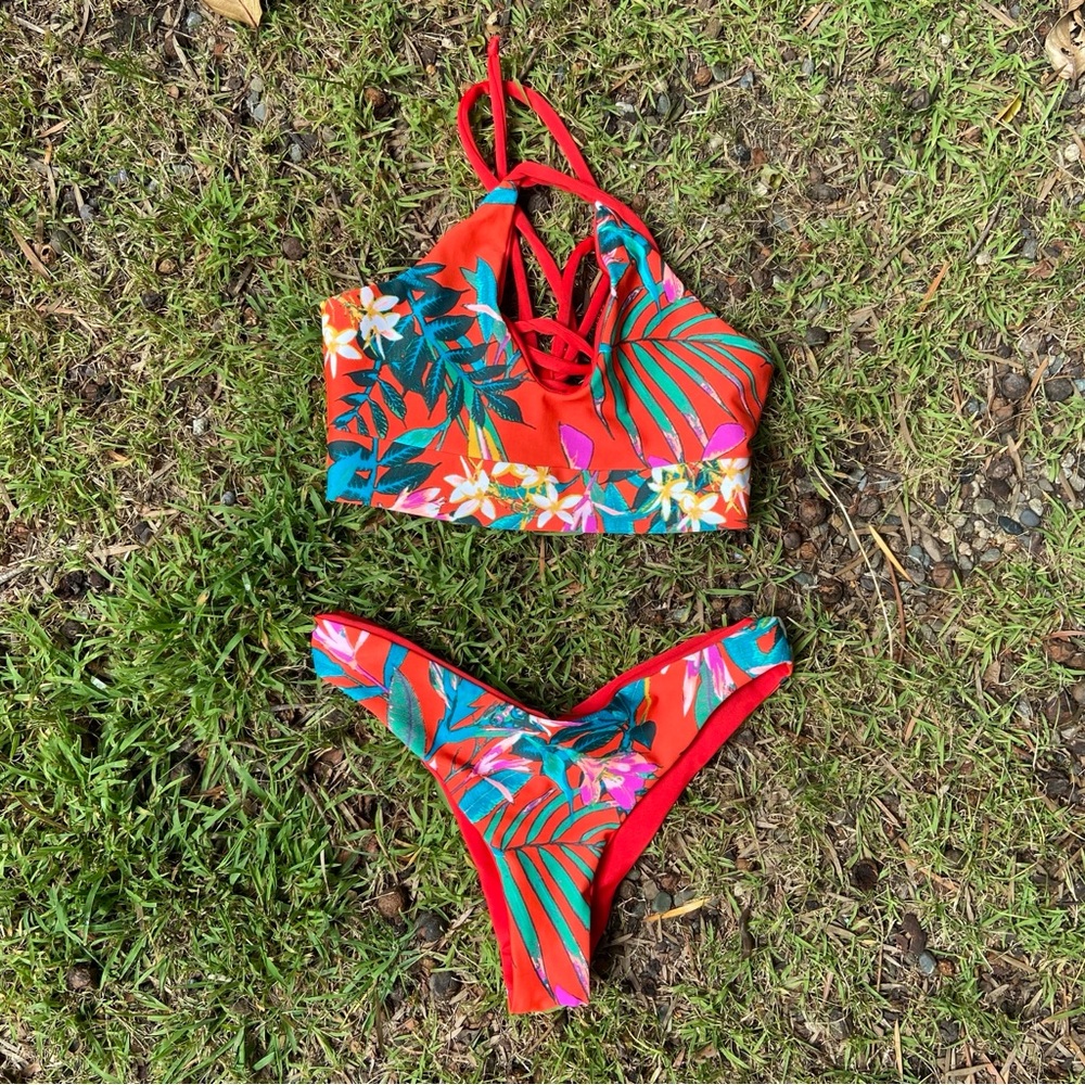 Boom Boom Brazil Dominika Red & Persimmon Playa Reversible 2 Piece Bikini Cheeky
